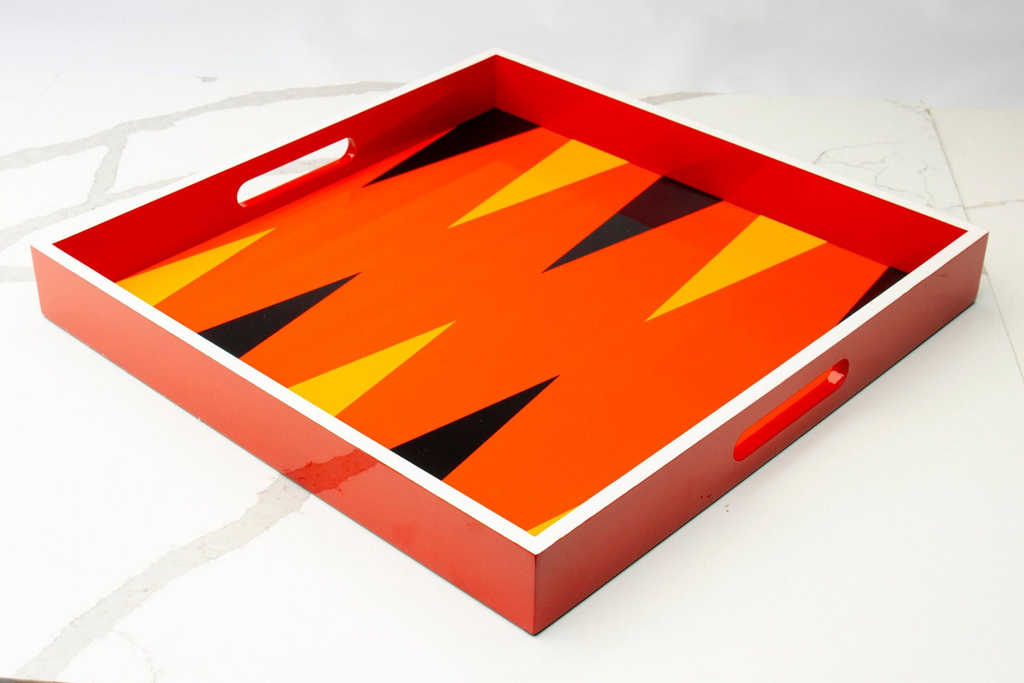 Handmade contemporary lacquer wood tray titled “Game Time” designed by “Magic Hill