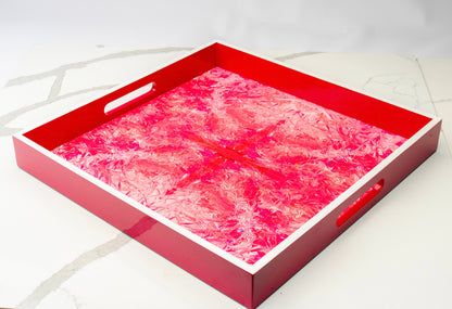 Handmade contemporary lacquer wood tray titled: “Pink Pussy” designed by “Magic Hill