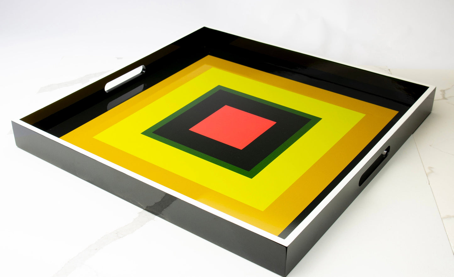 Handmade contemporary lacquer wood tray titled: “Squares” designed by “Magic Hill