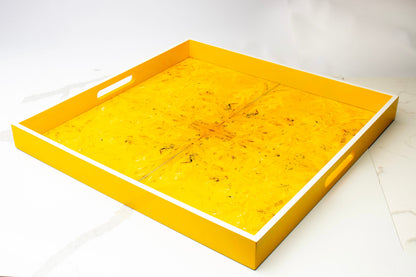 Handmade contemporary lacquer wood tray titled: “Sunshine Karma” designed by “Magic Hill