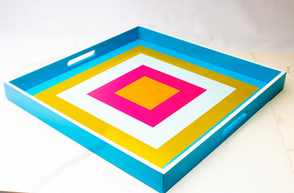 Handmade contemporary lacquer wood tray titled" Hypnotic Square"