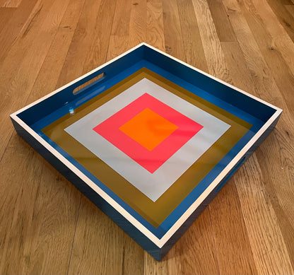 Handmade contemporary lacquer wood tray titled" Hypnotic Square"