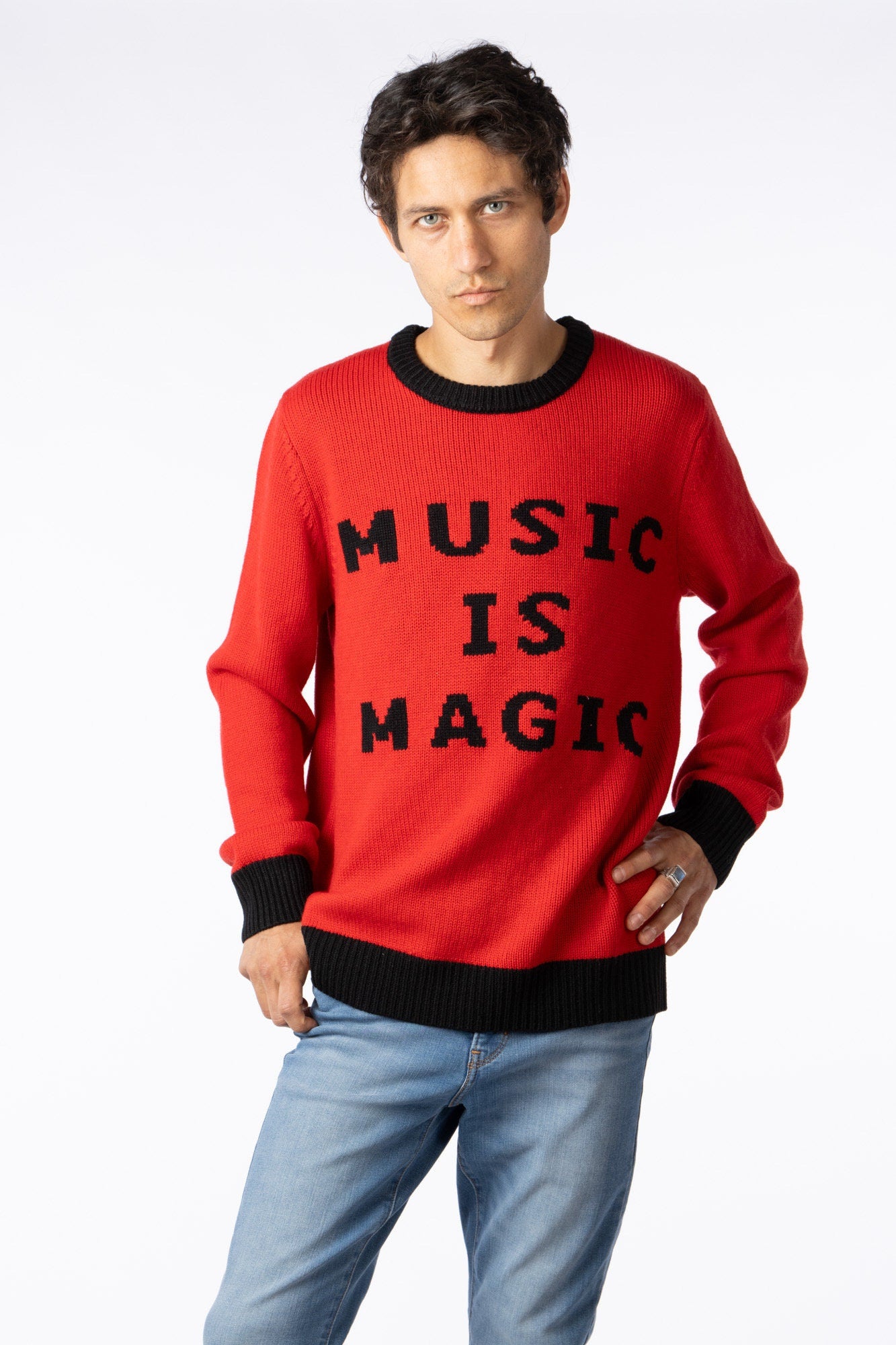 MUSIC IS MAGIC Handmade pull over Sweater 100% merino wool design by Magic Hill