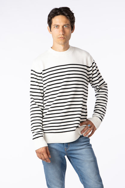 100% Pima Cotton Custom crew neck sweater White & Blue Stripes