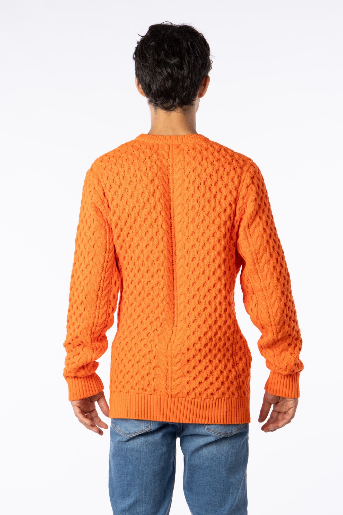 100% Pima Cotton Custom crew neck Cable Orange sweater