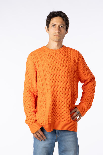 100% Pima Cotton Custom crew neck Cable Orange sweater