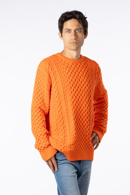 100% Pima Cotton Custom crew neck Cable Orange sweater