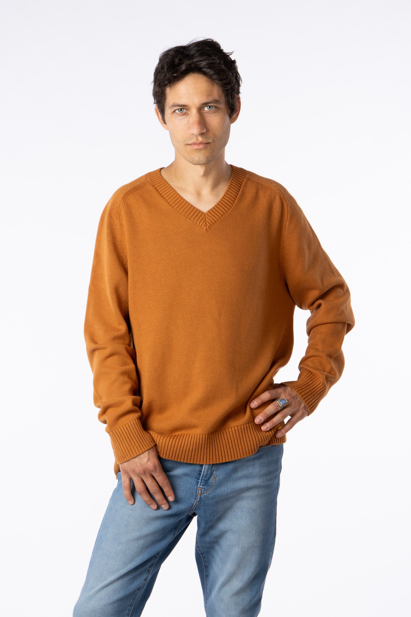 100% Pima Cotton Vneck light Brown sweater