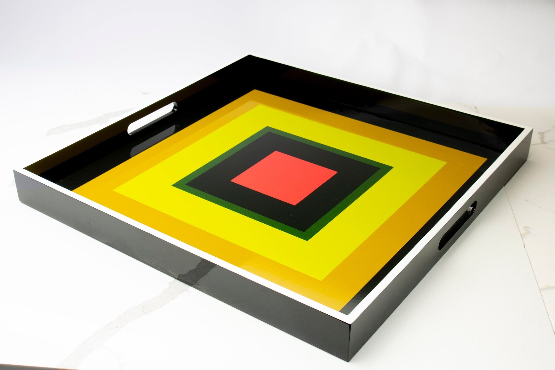 Handmade contemporary lacquer wood tray title "Squares"