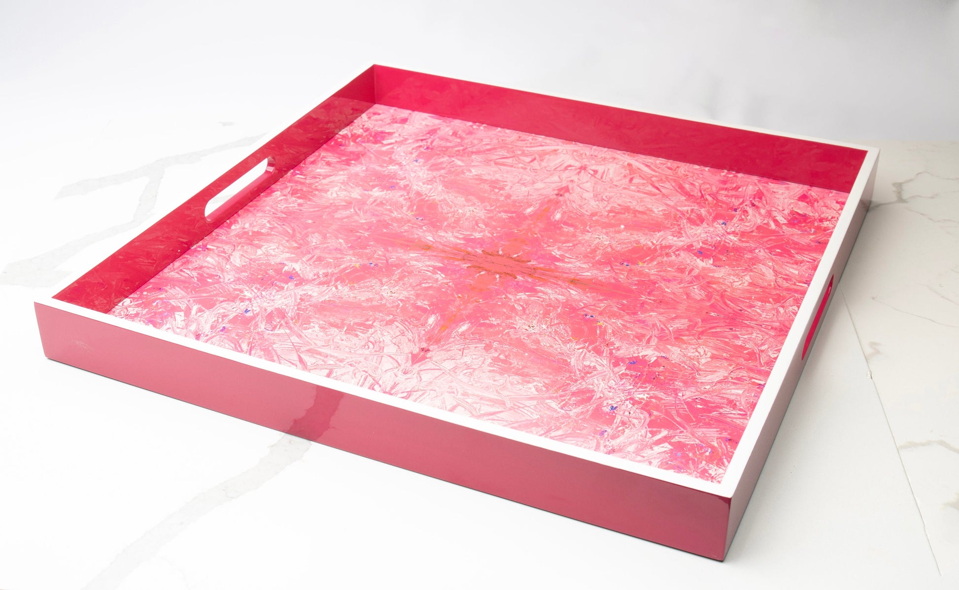 Handmade contemporary lacquer wood tray titled: “Pink Pussy” designed by “Magic Hill