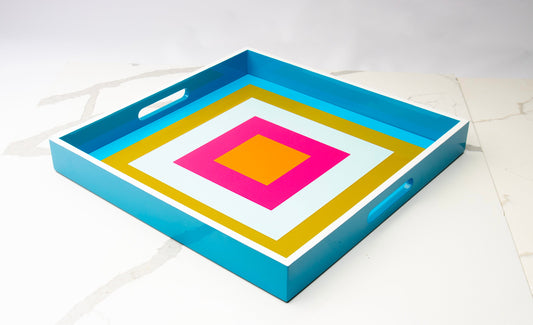 Handmade contemporary lacquer wood tray titled" Hypnotic Square"