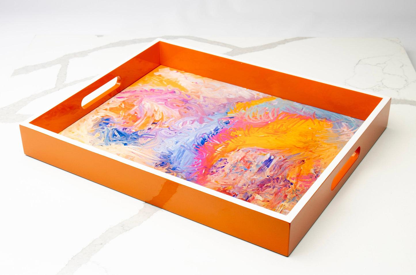 Lacquer tray featured Artist Bruce Mishell titled "The Other Side"