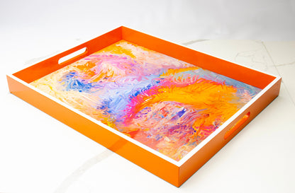 Lacquer tray featured Artist Bruce Mishell titled "The Other Side"