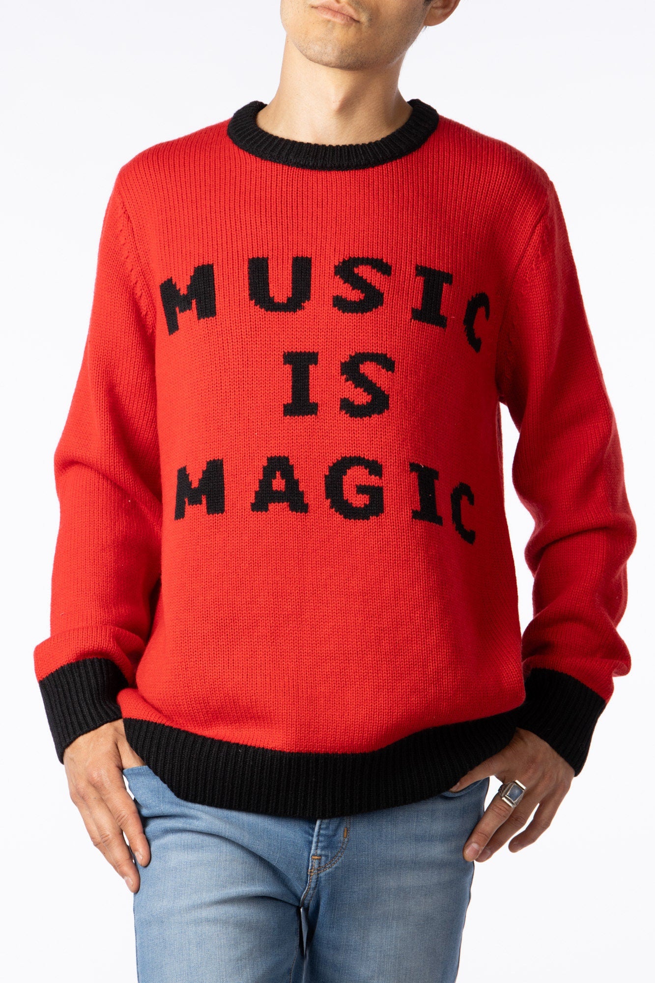 MUSIC IS MAGIC Handmade pull over Sweater 100% merino wool design by Magic Hill