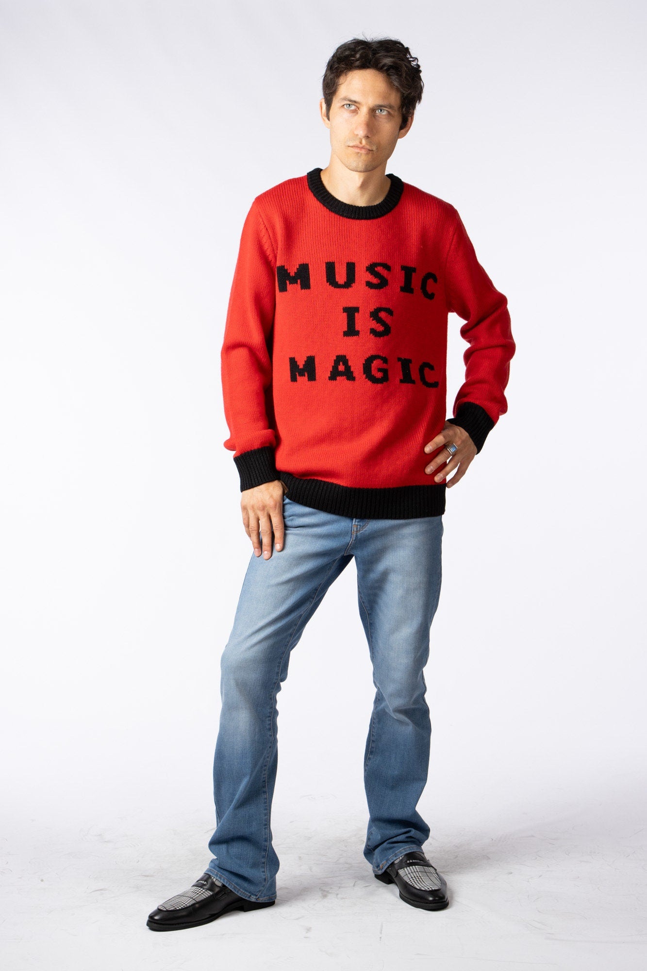 MUSIC IS MAGIC Handmade pull over Sweater 100% merino wool design by Magic Hill