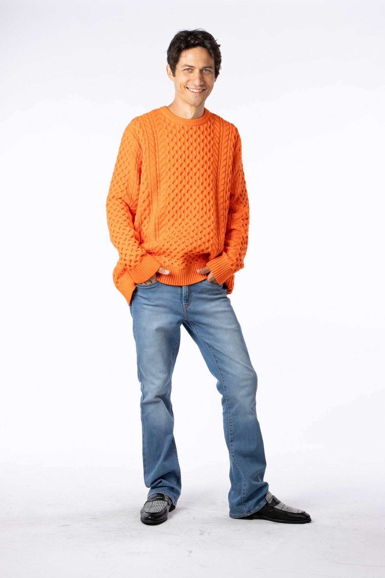 100% Pima Cotton Custom crew neck Cable Orange sweater