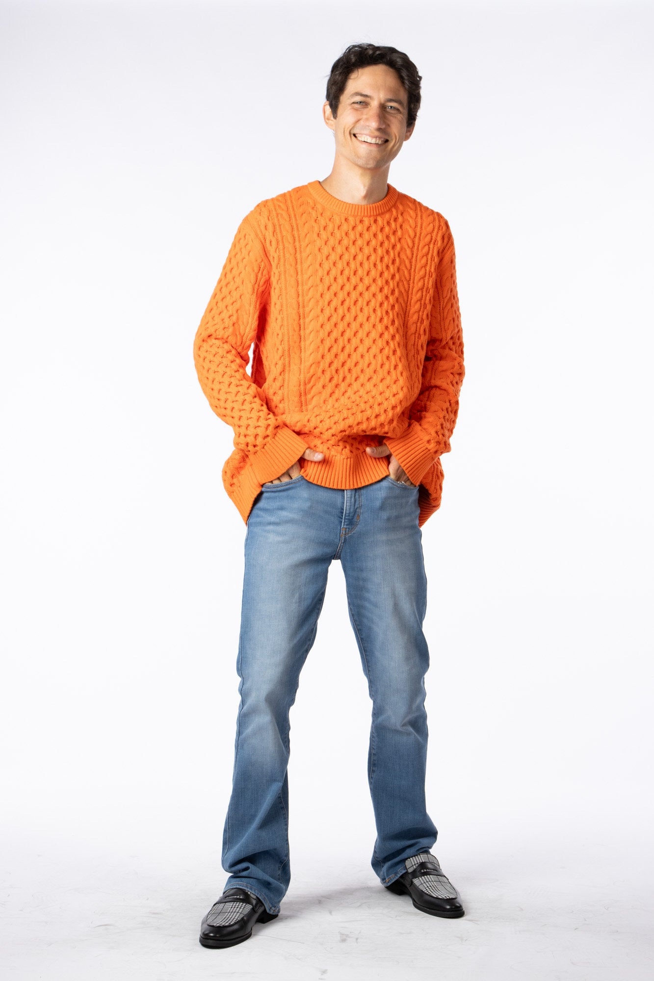 100% Pima Cotton Custom crew neck Cable Orange sweater