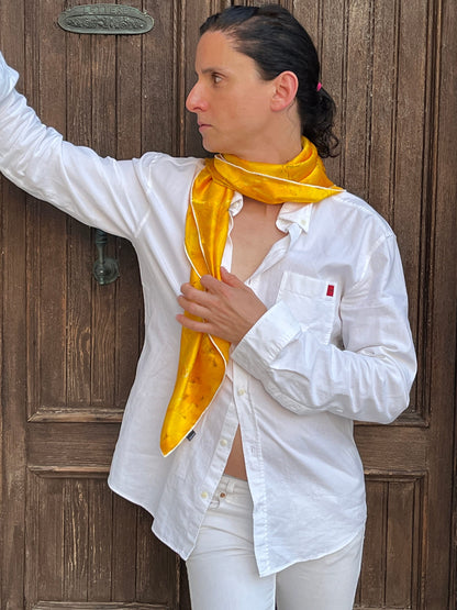 Hand made 100% mulberry silk scarves Designed by "Bruce Mishell" "Yellow Mellow" 35" x 35" inches