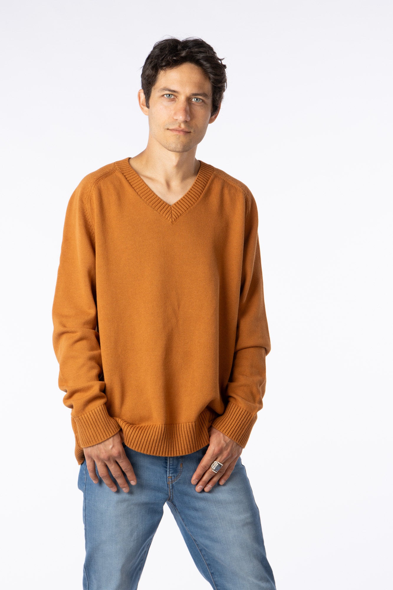 100% Pima Cotton Vneck light Brown sweater