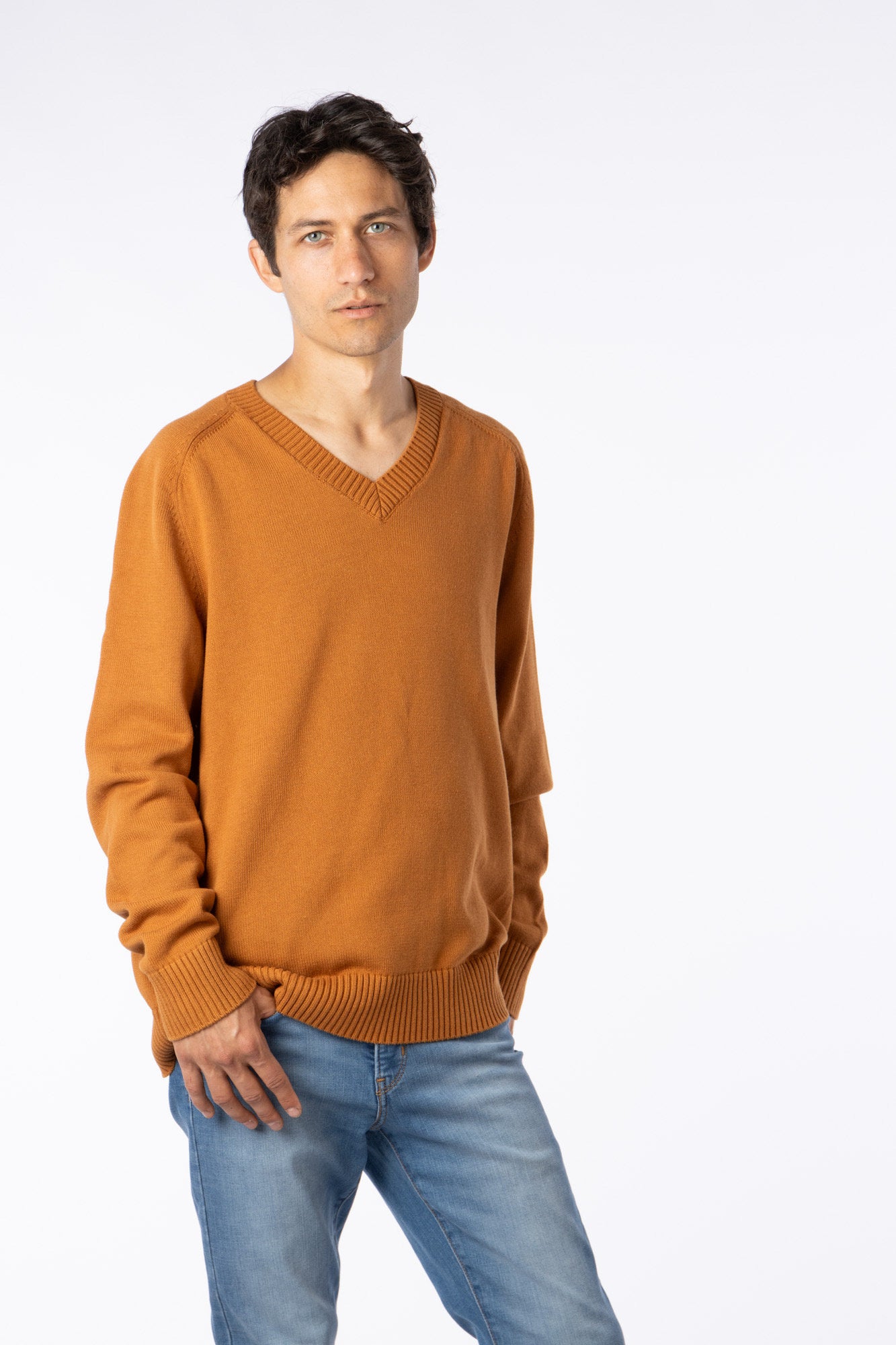 100% Pima Cotton Vneck light Brown sweater