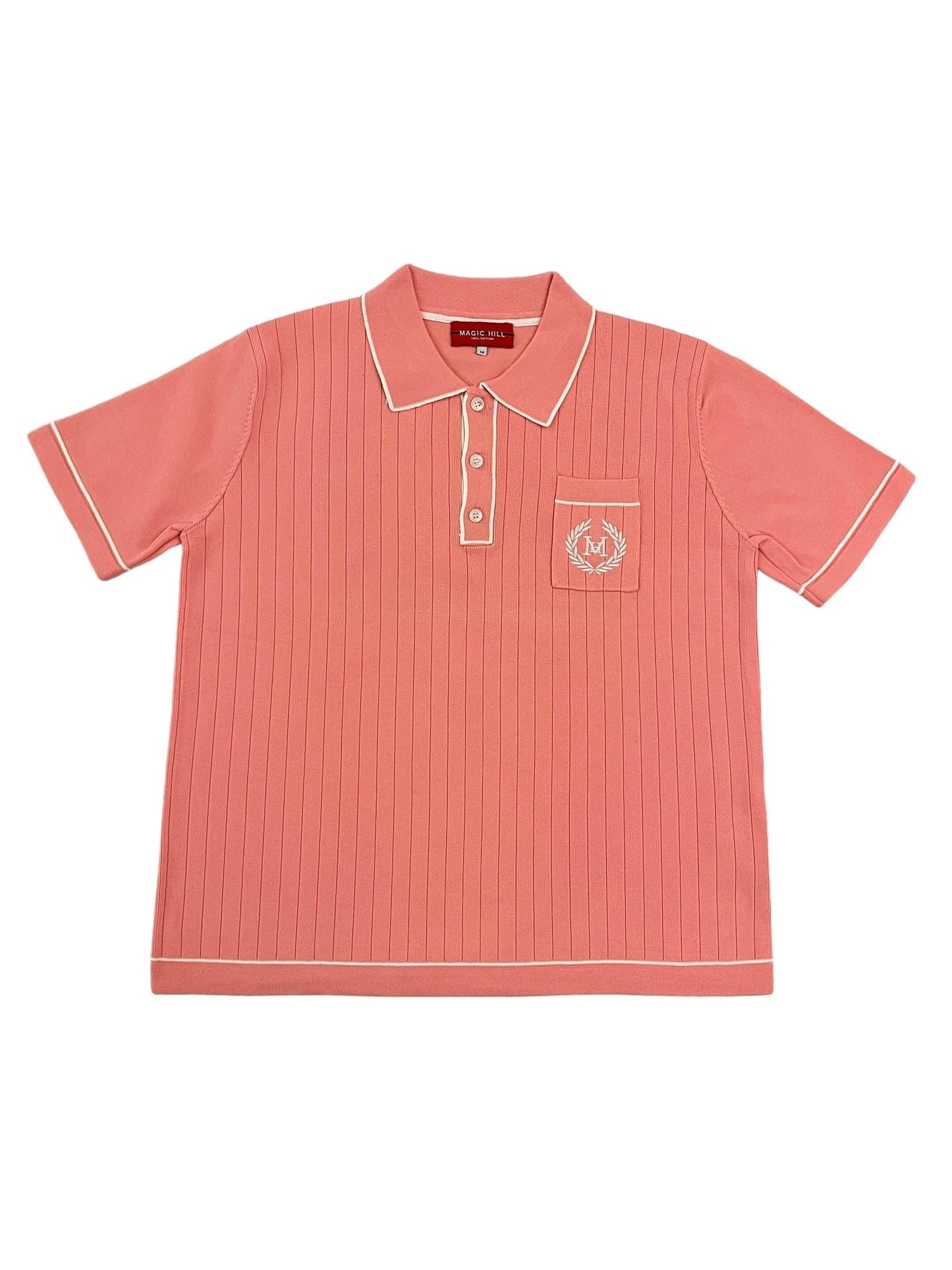 Polo button Shirt ribs 100% cotton in baby pink