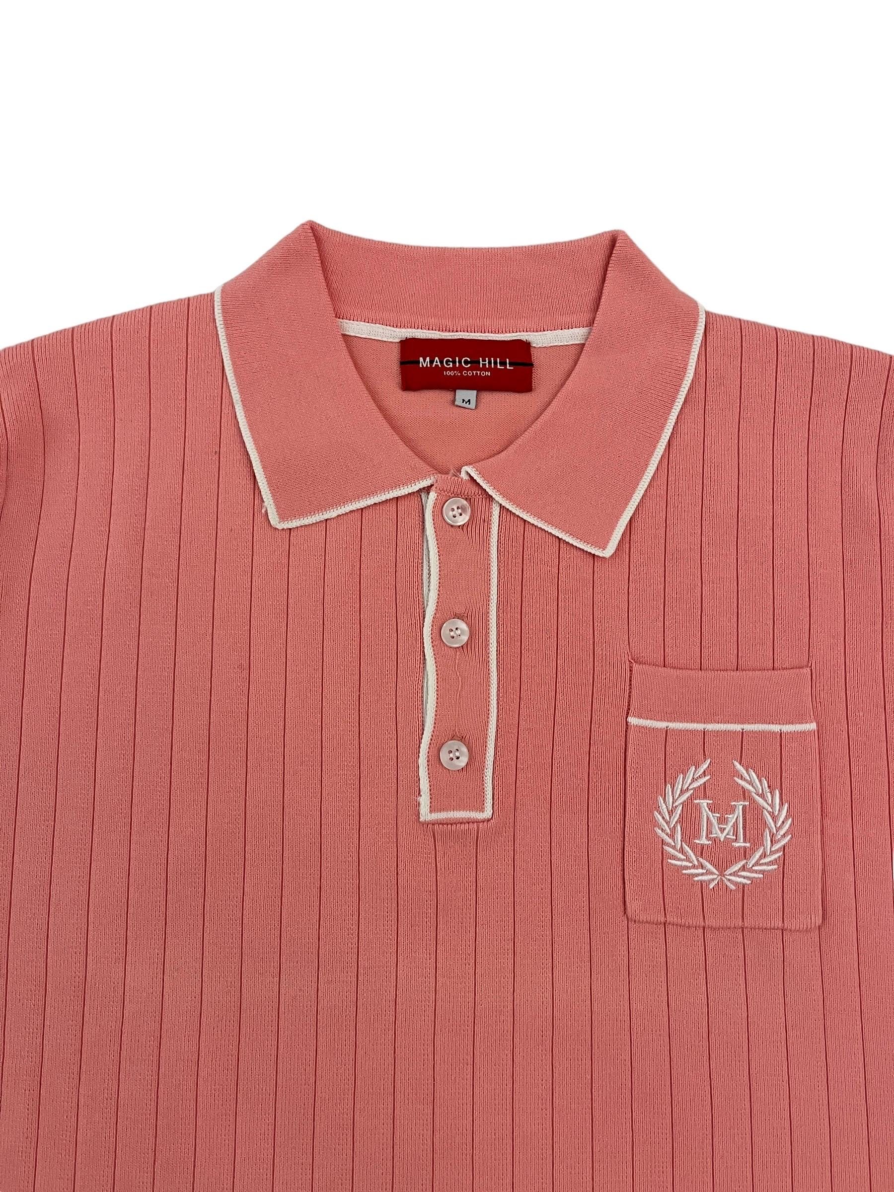 Polo button Shirt ribs 100% cotton in baby pink