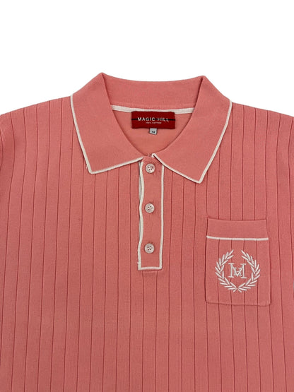 Polo button Shirt ribs 100% cotton in baby pink