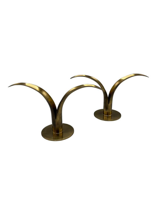 Pair of vintage, decorative brass candle holders