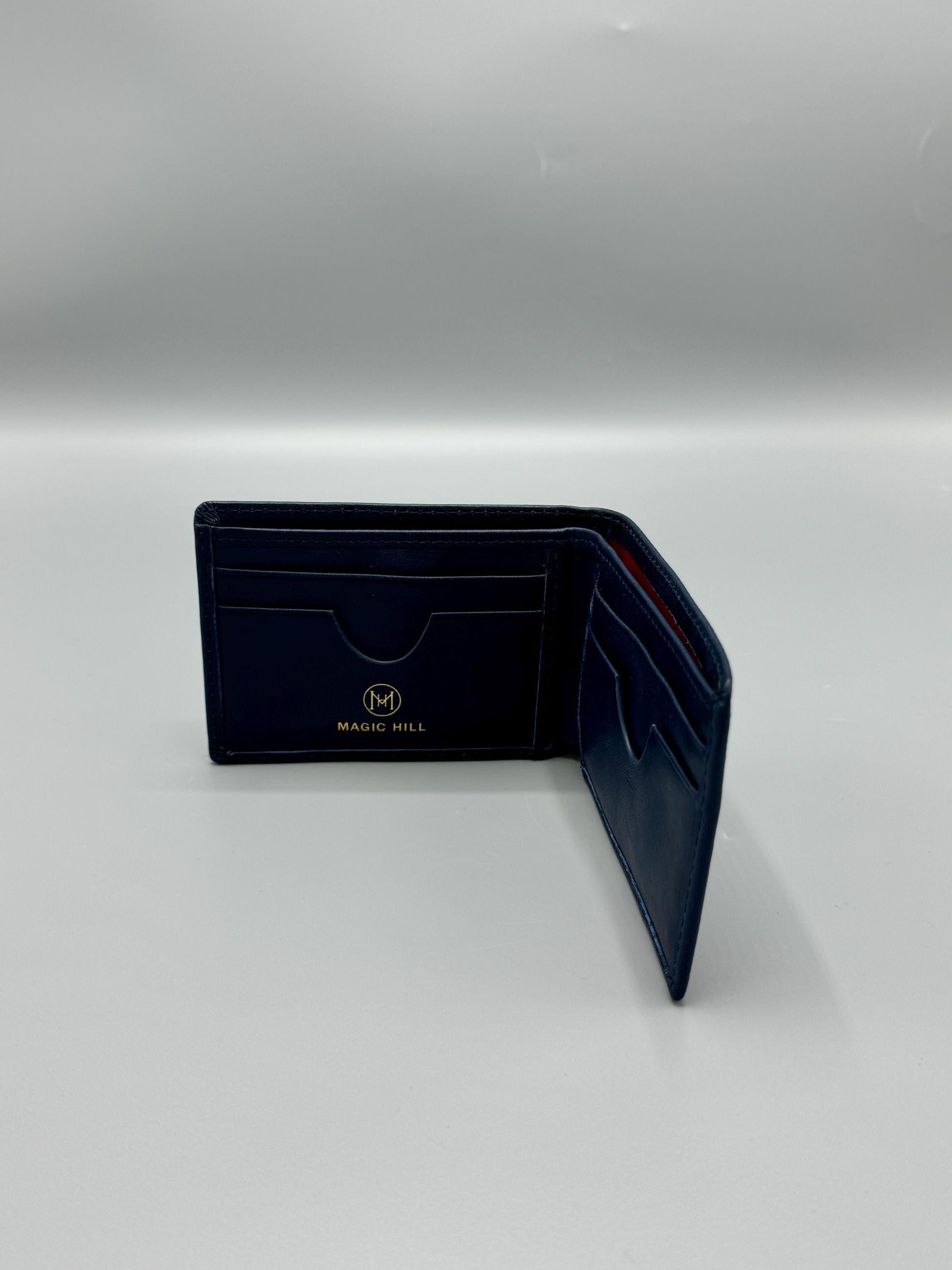 Genuine leather wallet - navy blue (larger size)