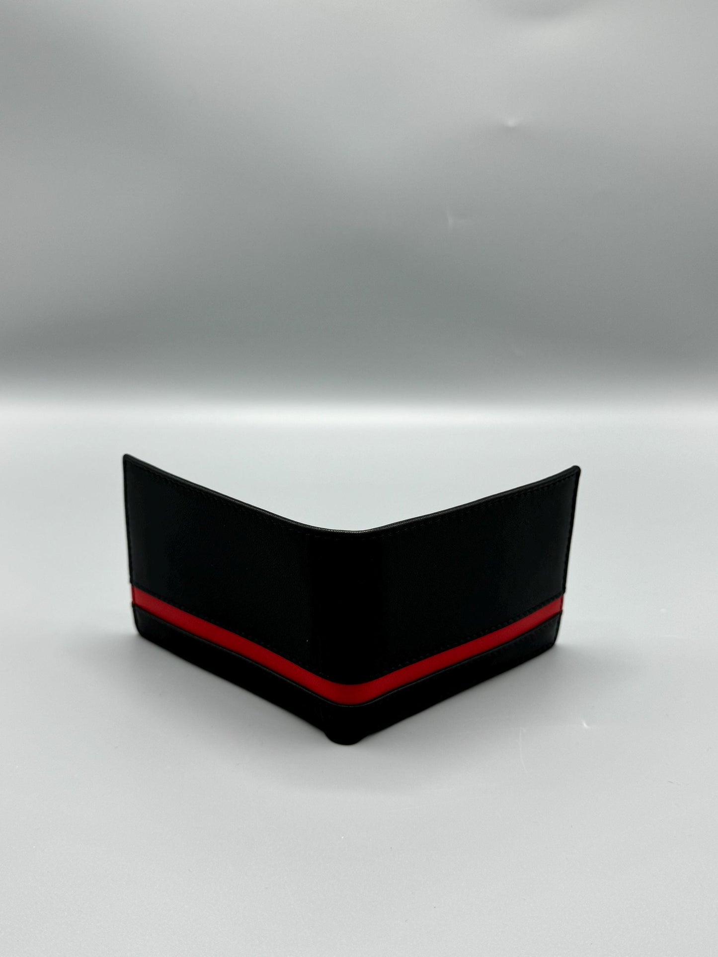 Genuine leather wallet - black with red stripe (larger size)