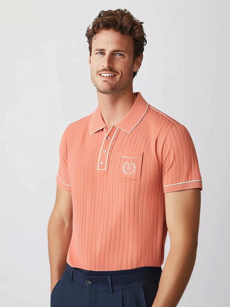 Polo button Shirt ribs 100% cotton in baby pink