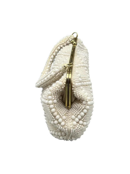 1960s Hollywood Regency white beaded purse