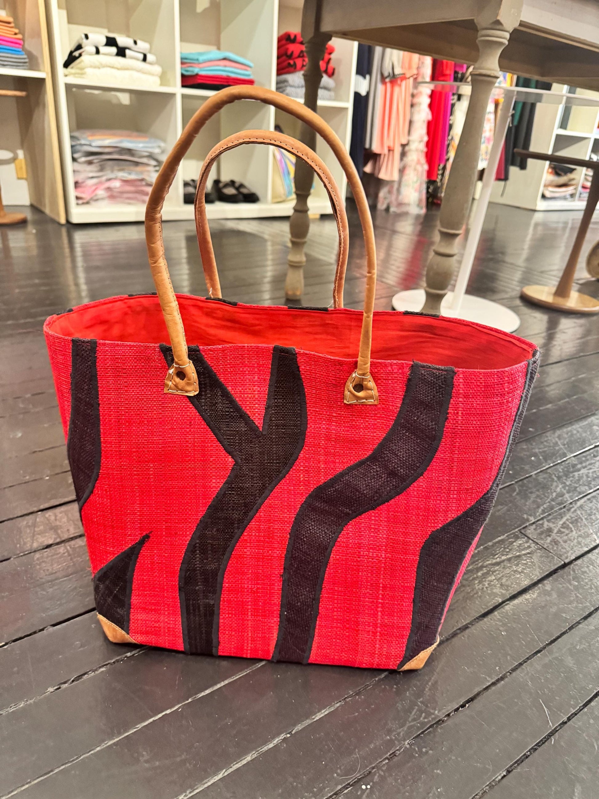 Red and black African woven bag