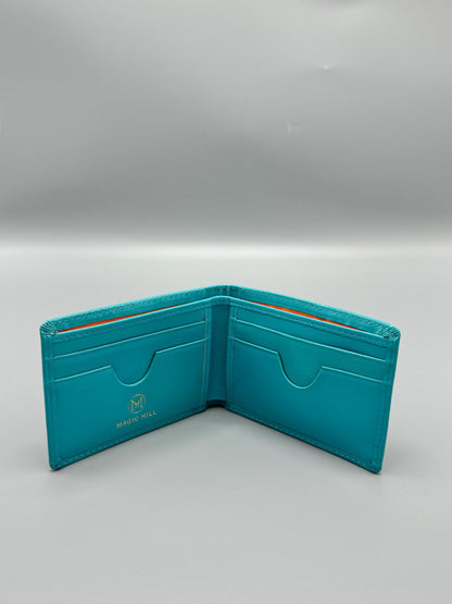 Genuine leather wallet - baby blue (larger size)