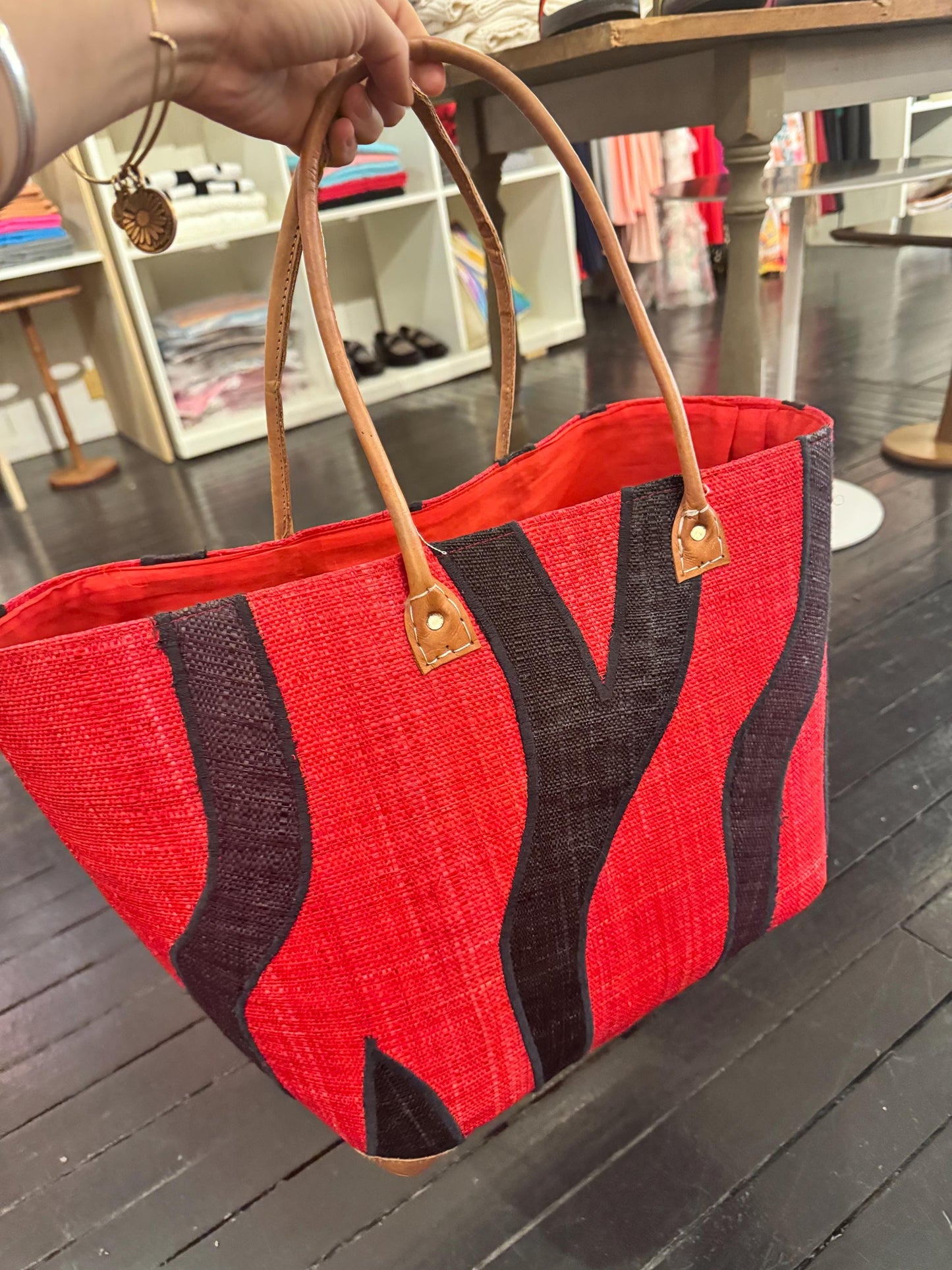 Red and black African woven bag