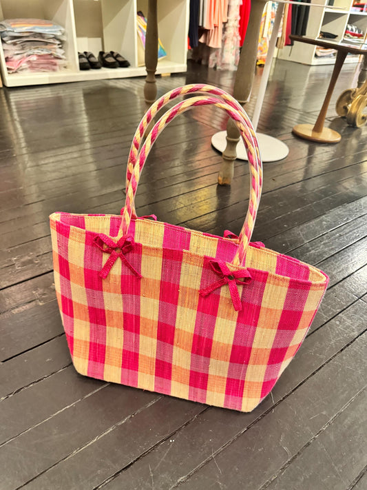 Pink checkered African woven bag