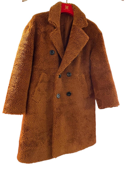 Teddy Double breasted coat unisex M size. Brown Color