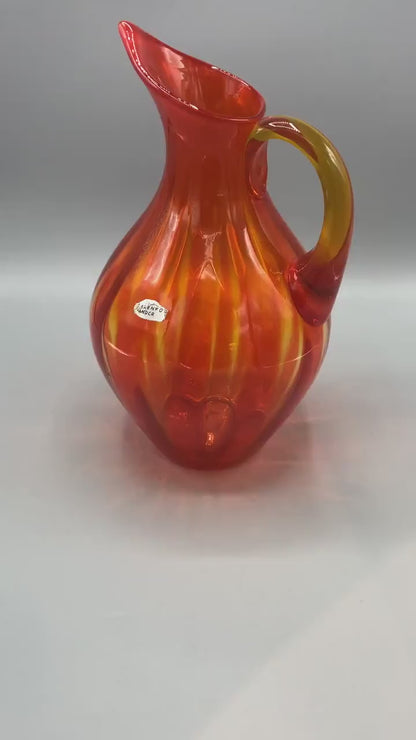 Blenko Orange and Yellow Amberina Glass Pitcher