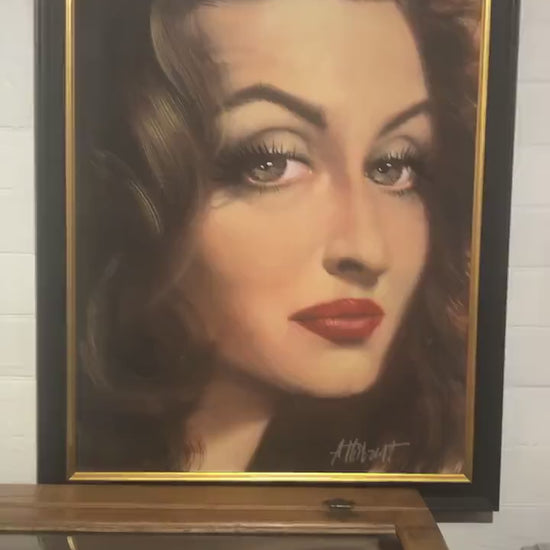 Mid Century Hollywood Regency original oil on canvas painting featuring Betty Davis signed New frame.