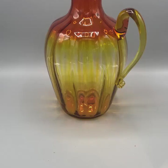 Vintage 1964’s BLENKO Hand Blown Amber Glass Optic Art Glass Pitcher