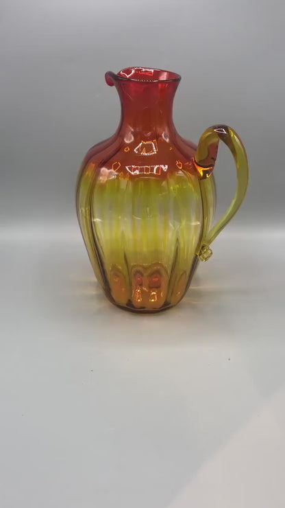 Vintage 1964’s BLENKO Hand Blown Amber Glass Optic Art Glass Pitcher