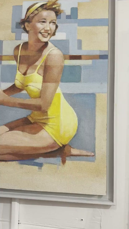 Kevin Conklin original oil painting, girl in yellow