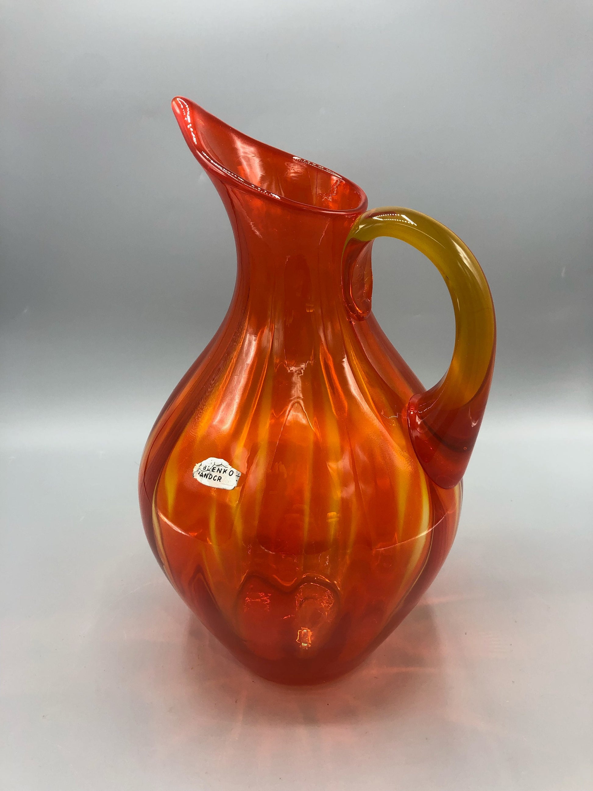 Blenko Orange and Yellow Amberina Glass Pitcher