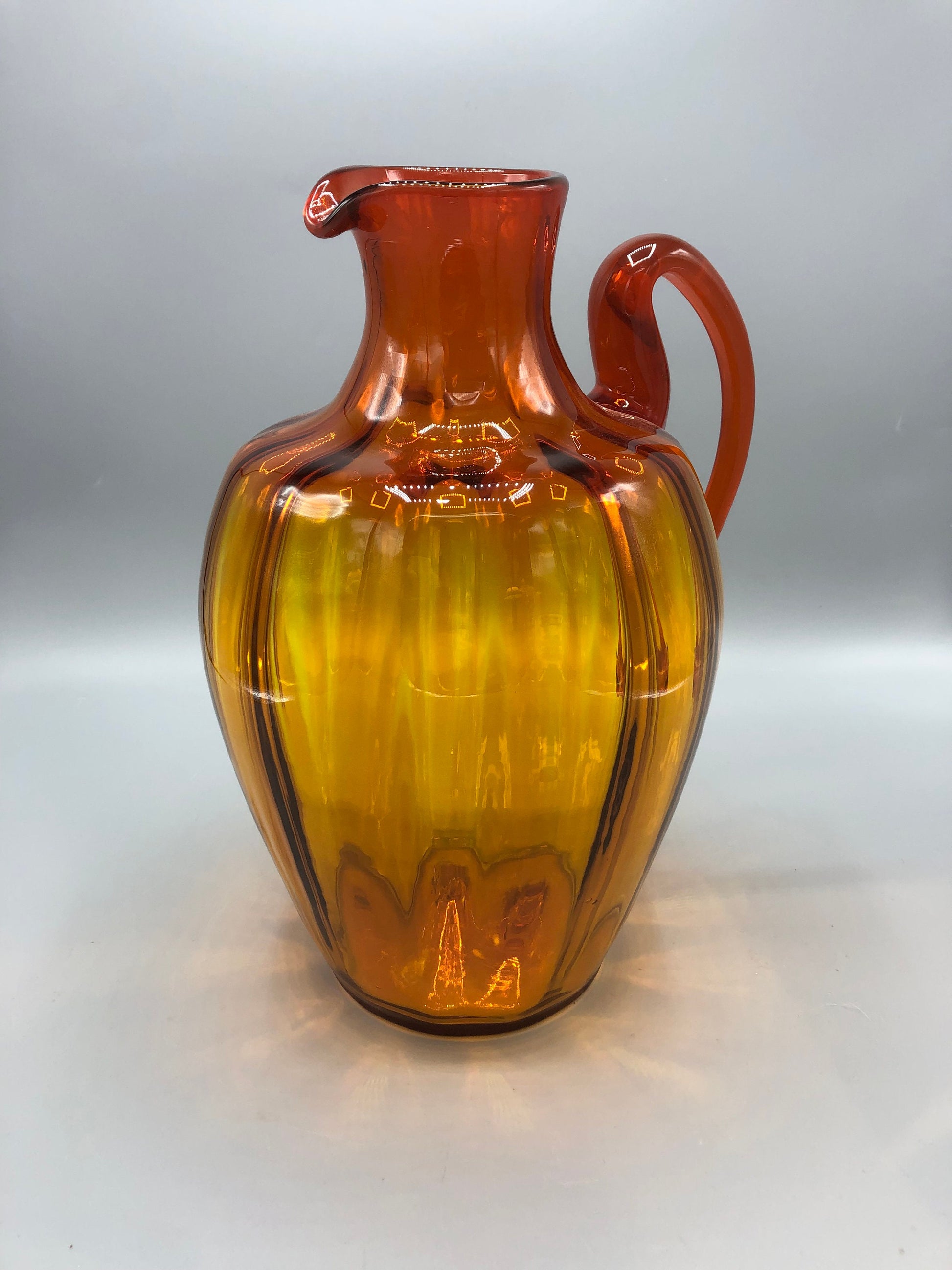 Vintage 1950’s BLENKO Hand Blown Amber Glass Optic Art Glass Pitcher