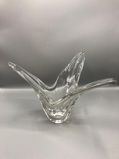 Signed &quot;Vous Loudock&quot; Mid-Century Sculptural Crystal Tulip Vase