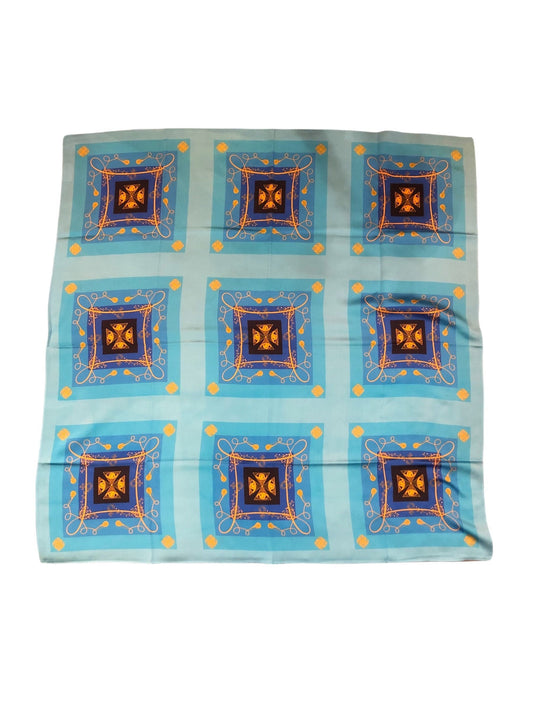 Hand made 100% mulberry silk scarves Blue square geometric 35” x 35” inches