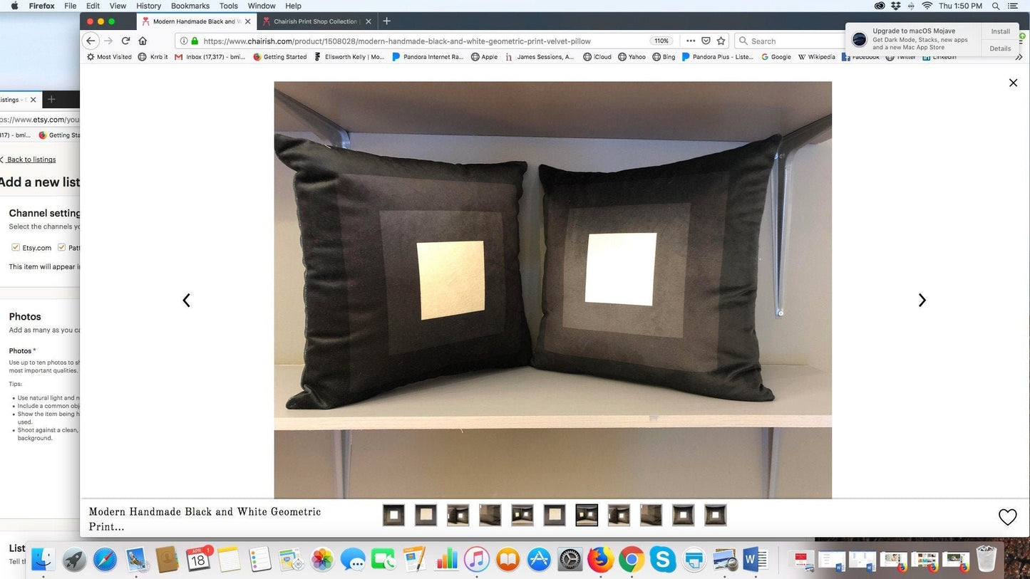 Modern Handmade Black and White Geometric Print Velvet Pillow