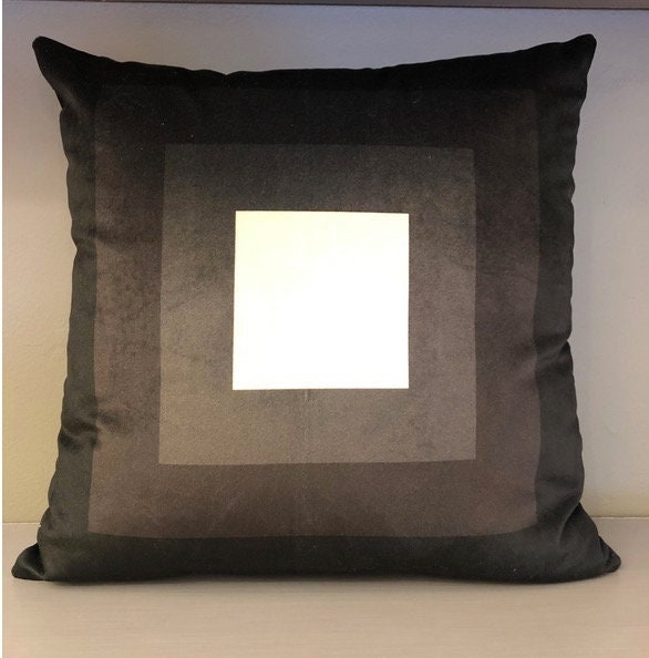 Modern Handmade Black and White Geometric Print Velvet Pillow