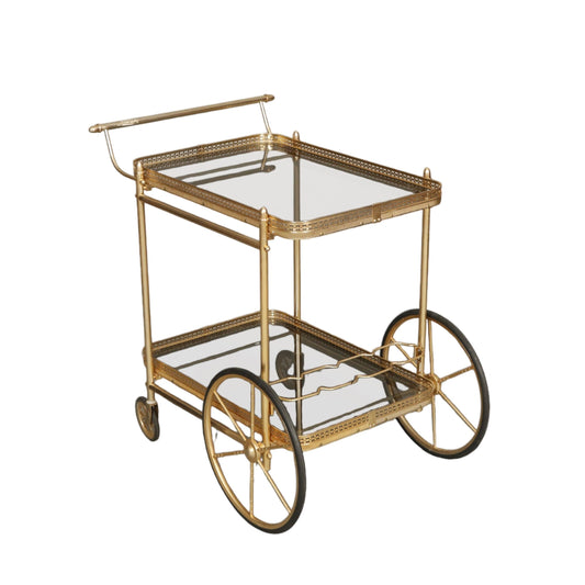 SERVING TROLLEY, brass and glass