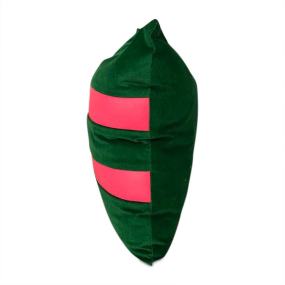 Handmade square green velvet with 2 pink vinyl strips pillow 16” x 16” inches come with feather down insert.